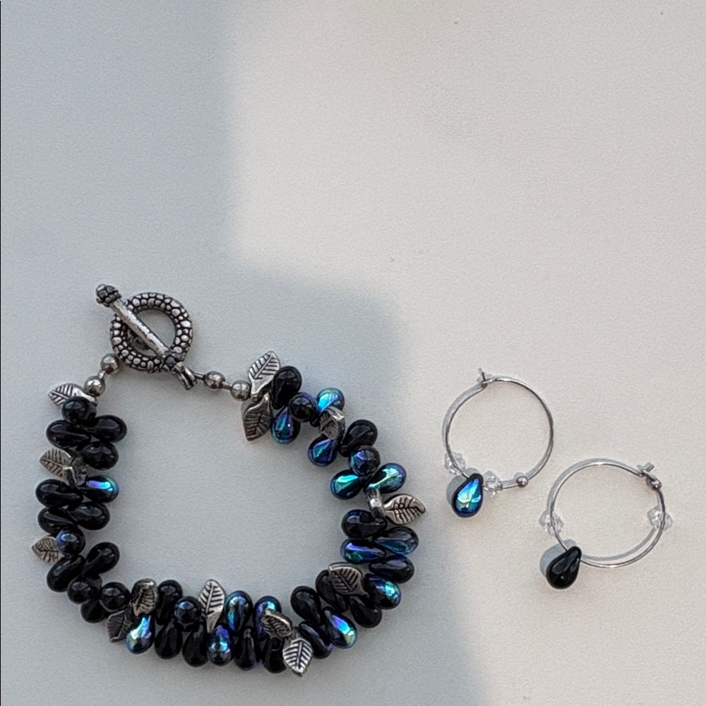 Elegant Silver and Navy/Black/Blue Jewelry Set